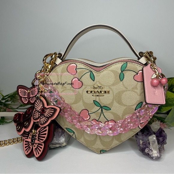 Coach Set Heart Cherry Print Heart Shaped Crossbody Butterfly Cluster Charm - Picture 14 of 14